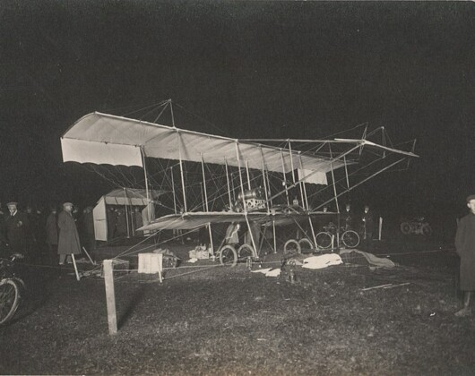 Louis Paulhan's aeroplane at Lichfield, on 27 April 1910 following the London to Manchester air race